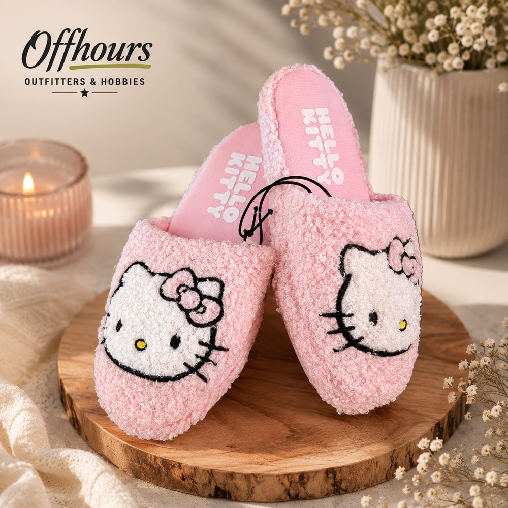 Hello Kitty Womens Pink Fuzzy Slide Slippers Big Kids 13/1 NEW